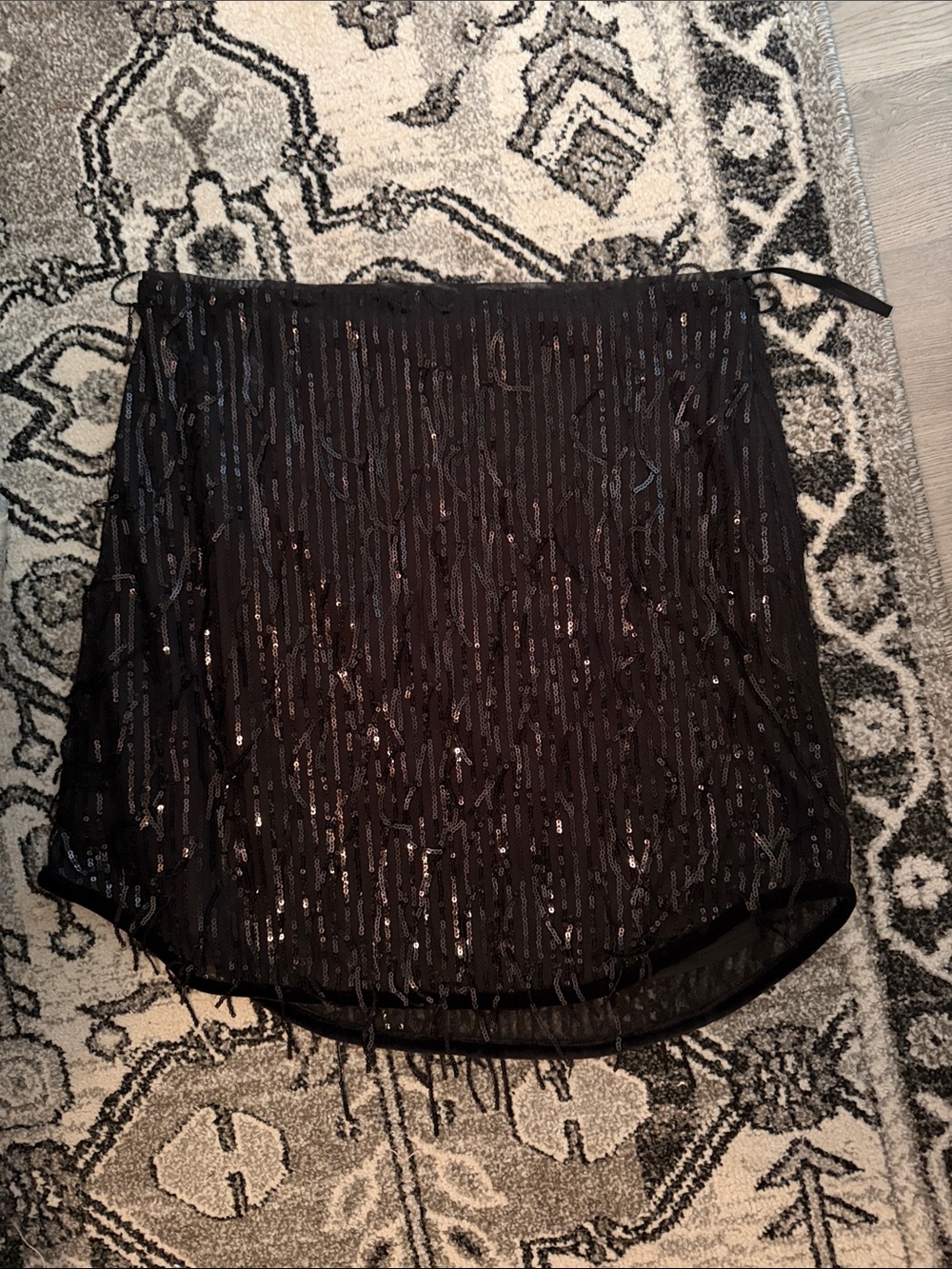 Avec Les Filles Black Sequin High-Low Fringe Skirt